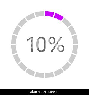 Symbole de progression, d'attente ou de téléchargement avec barre de chargement remplie à 10 pour cent divisée sur les segments de 1 à 20.Elément d'infographie pour interface de site Web.Illustration vectorielle plate Illustration de Vecteur