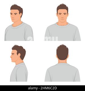 Homme, portrait de visage masculin, recto, profil, vue latérale et arrière, illustration vectorielle Illustration de Vecteur