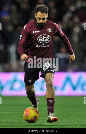 Salerno, Italie, 07 février 2022. Grigoris Kastanos joueur de Salernitana, pendant le match de la série italienne Un championnat entre Salerniatana vs Spezia, résultat final Salernitana 2, Spezia 2. Match joué au stade Arechi à Salerne. Salerno, Italie, 07 février 2022. Crédit: Vincenzo Izzo/Alamy Live News Banque D'Images