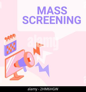 Inspiration montrant le dépistage de masse des signes. Évaluation de l'état de santé des idées d'affaires réalisée à une grande quantité de population Monitor Drawing avec Megaphone Banque D'Images