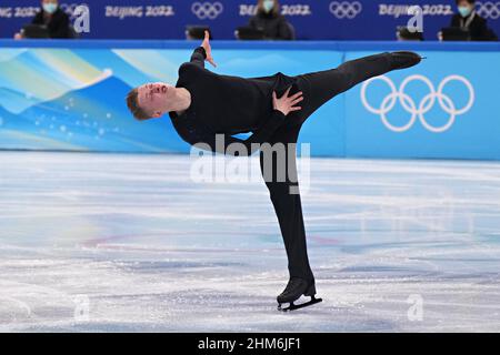 Pékin, Chine. 8th févr. 2022. Nikolaj Majorov, de Suède, lors de la compétition de patinage artistique masculin dans le stade intérieur de la capitale, aux Jeux Olympiques d'hiver de Beijing 2022, le 8 février 2022. Photo de Richard Ellis/UPI crédit: UPI/Alay Live News Banque D'Images