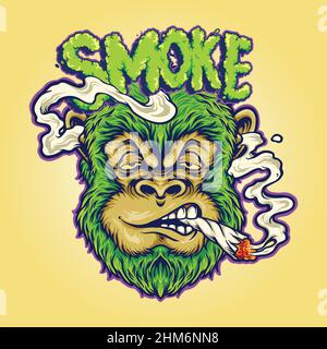 Singe Weed joint fumer une cigarette illustrations vectorielles pour votre travail logo, t-shirt de marchandise de mascotte, autocollants et étiquettes, affiches Illustration de Vecteur