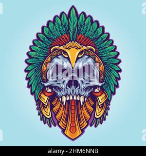 Aztec Indian Death Skull Tattoo illustrations vectorielles pour votre travail logo, t-shirt de mascotte, autocollants et étiquettes, affiche, carte de vœux Illustration de Vecteur