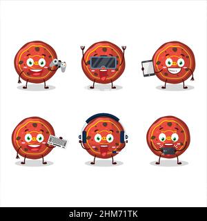 Red cookies cochon personnage de dessin animé jouent à des jeux avec divers émoticônes mignons. Illustration vectorielle Illustration de Vecteur