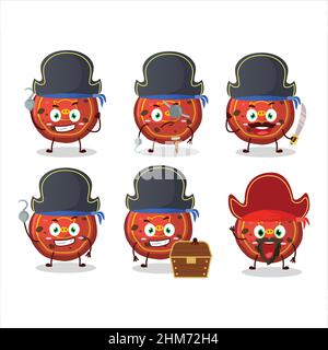 Personnage de dessin animé de cookies rouges cochon avec divers pirates émoticônes. Illustration vectorielle Illustration de Vecteur