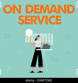 Inspiration pour le service Sign On Demand. Le concept métier permet aux utilisateurs de provisionner des ressources de cloud brutes à tout moment Illustration de l'utilisation d'un ordinateur portable par les filles Banque D'Images