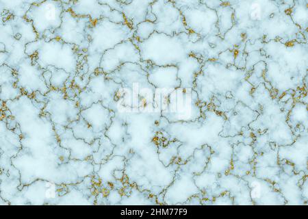 Pierre imitation marbre abstrait haute résolution bleu clair avec nervures dorées brillantes Banque D'Images