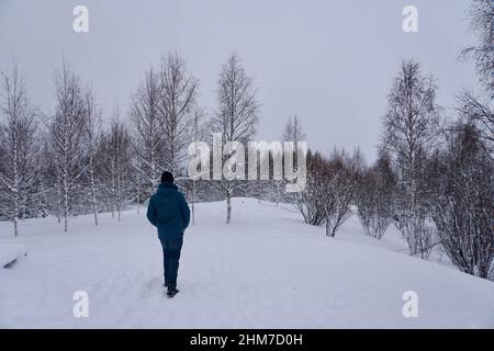 Marcher dans la neige Banque D'Images