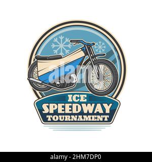 Icône du circuit de course sur glace avec vélo. Championnat Motorsport, compétition de course extrême de vélo, badge vecteur de tournoi de motocross, autocollant rond ou RE Illustration de Vecteur