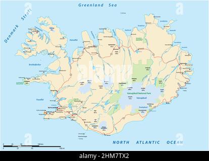 routes et parcs nationaux carte de la nation insulaire européenne de l'islande Illustration de Vecteur
