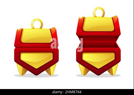 Coffres dorés ouverts et fermés pour le jeu. Illustration de Vecteur