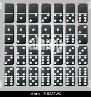 Ensemble vectoriel de dominos noirs classiques isolés pour le jeu. Illustration de Vecteur