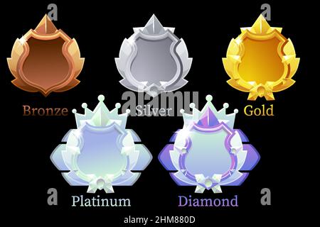Ensemble vectoriel de boucliers pour les réalisations dans le jeu. Illustration de Vecteur