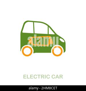 Icône de véhicule électrique à plat. Panneau d'élément de couleur de la collection d'énergie propre. Affiche d'icône de voiture électrique plate pour la conception Web, les infographies et plus encore. Illustration de Vecteur