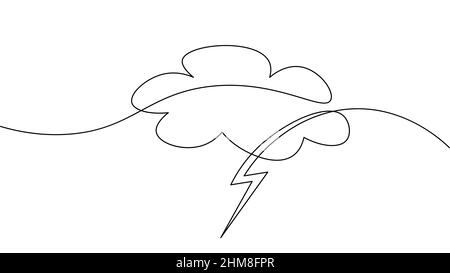 Un seul nuage pluvieux d'art en ligne continue. Triste émotionnel temps nuageux foudre concept. Contour d'esquisse à une ligne, illustration vectorielle Illustration de Vecteur