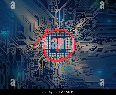 Concept de pénurie de jetons. Pénurie mondiale de processeurs semi-conducteurs. Puces déficitaires. Résumé de la technologie, micropuce. Carte de circuit imprimé Illustration de Vecteur
