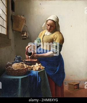 La Milkmaid par Johannes Vermeer, artiste de la période baroque néerlandaise, 1632 - 1675. Exposé au Rijksmuseum, Amsterdam, pays-Bas. Banque D'Images