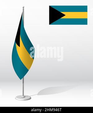 DRAPEAU DES BAHAMAS sur le mât pour l'enregistrement d'un événement solennel, réunion d'invités étrangers. BAHAMAS jour de l'indépendance nationale. Vecteur 3D réaliste sur blanc Illustration de Vecteur