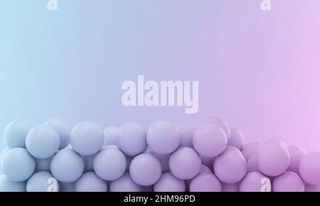 Sphères sur fond de studio dégradé violet et bleu avec espace pour le texte ou le design. 3d rendu. Banque D'Images