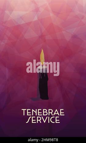 Tenebrae Service en grand format. Une seule bougie violette, symbolique de Tenebrae ou service d'éclairage de bougie. Également connu sous le nom de Service des ombres. Illustration de Vecteur