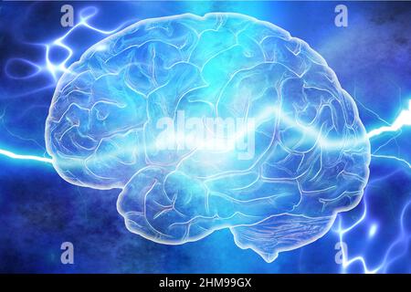 cerveau humain et ondes électriques, concept de neuroscience et de neurologie du cerveau Banque D'Images