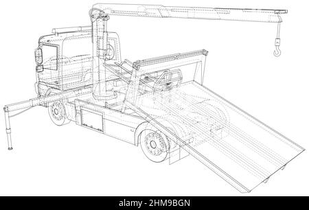 Plan de dessin du chariot de remorquage isolé sur fond blanc Illustration de Vecteur