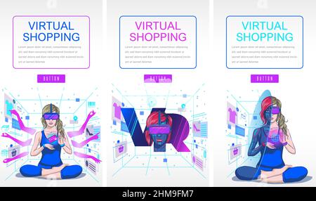 Virtual Reality concept Virtual Shopping Flat Illustration Metaverse, peut être utilisé pour la page d'arrivée, le Web, l'interface utilisateur, la bannière, le modèle, contexte, développement web Illustration de Vecteur