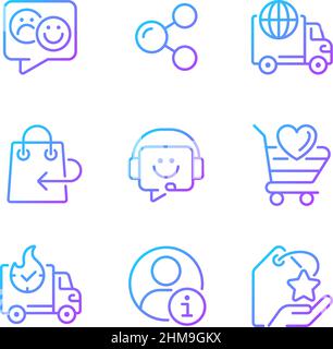 Jeu d'icônes de vecteur linéaire de gradient d'aide à l'achat en ligne Illustration de Vecteur