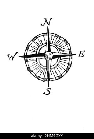 Boussole ancienne sur fond blanc. Banque D'Images