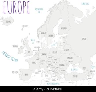 Illustration vectorielle de la carte de l'Europe politique isolée sur fond blanc. Calques modifiables et clairement étiquetés. Illustration de Vecteur