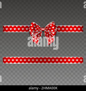 noeud de jour de la valenitine avec ruban. noeud rouge et ruban avec coeurs blancs Illustration de Vecteur