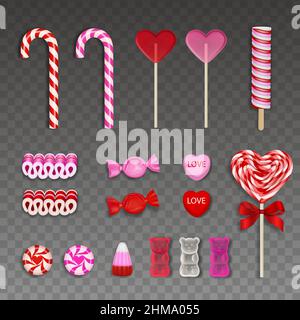 ensemble de bonbons et de sucettes de saint-valentin isolés Illustration de Vecteur