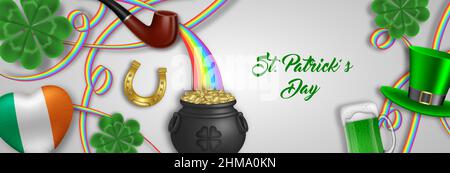 Bannière de la Saint patrick avec éléments et symboles irlandais Illustration de Vecteur