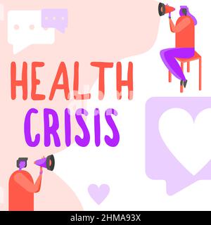 Affichage conceptuel crise de santé. Concept d'affaires problème de forme physique qui affecte l'homme dans les zones plus géographiques Homme debout et femme assis les deux Banque D'Images