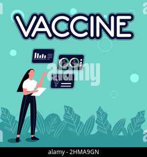 Légende conceptuelle vaccin. Approche commerciale vaccin Illustration du partage des idées de compétences des filles discuter des stratégies de travail. Banque D'Images