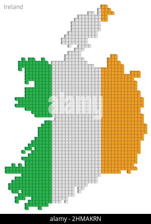 Carte en pointillés plan illustration vectorielle graphique petits cubes carte géographique de l'Irlande en couleurs de drapeau Illustration de Vecteur