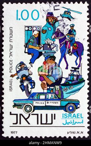 ISRAËL - VERS 1992 : timbre imprimé en Israël dédié à la police israélienne, créé en mars 26. 1948, vers 1992 Banque D'Images