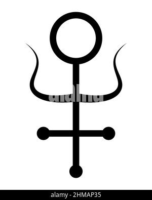 symbole d'antimoine alchimique, signe sacré, croix mystique antique, tatouage noir main dessiné avec pinceau, illustration vectorielle de gravure païenne isolée Illustration de Vecteur