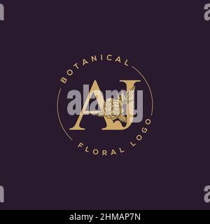 Lettre initiale AJ luxe beauté fleurit ornement monogramme logo Illustration de Vecteur