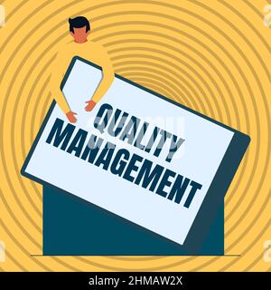 Inspiration montrant la gestion de la qualité des panneaux. Présentation de l'entreprise maintenir le niveau d'excellence Services de produits de haute qualité Gentleman dessin Holding A. Banque D'Images