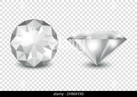 Vector 3D Realistic White transparent Gemstone, Diamond, Crystal, rhinestones ensemble d'icônes gros plan isolé. Concept joaillier. Modèle de conception, Clipart Illustration de Vecteur