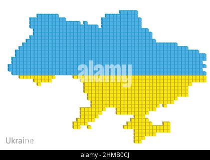 Carte pointillée colorée plan illustration vectorielle graphique petits cubes carte géographique de l'Ukraine en couleurs de drapeau Illustration de Vecteur