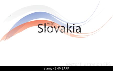 Le slogan visite la Slovaquie avec des vagues incurvées dans le style aquarelle qui sont dans les couleurs du drapeau national. Illustration vectorielle Illustration de Vecteur