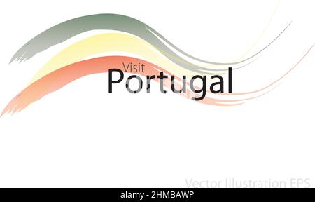 Le slogan visite le Portugal avec des vagues incurvées dans le style aquarelle qui sont dans les couleurs du drapeau national. Illustration vectorielle Illustration de Vecteur