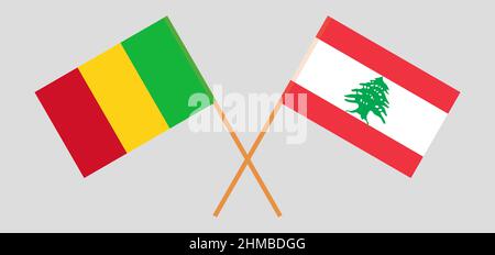 Drapeaux croisés du Mali et du Liban. Couleurs officielles. Proportion correcte. Illustration vectorielle Illustration de Vecteur