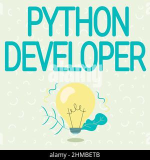 Inspiration montrant le développeur Python Sign. Concept signification responsable de l'écriture de la logique d'application Web côté serveur mise en plan lumineuse de l'ampoule Banque D'Images