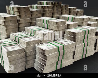 3D rendu de plusieurs piles de wads de 100 dollars Banque D'Images