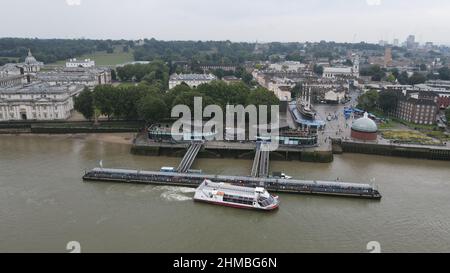 Greenwich London, quai au Royaume-Uni et vue sur le drone aérien de cutty sark Banque D'Images