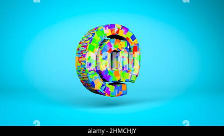 3d icône mail chantent. Affiche d'e-mail multicolore sur un arrière-plan bleu vierge. Réseau Internet, messages, concept technologique. Illustration 3D de haute qualité Banque D'Images