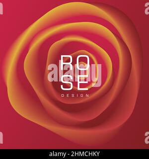 Carte de voeux rose rouge, illustration en 3D volumes d'une fleur rose avec texte au centre, graphique moderne Illustration de Vecteur